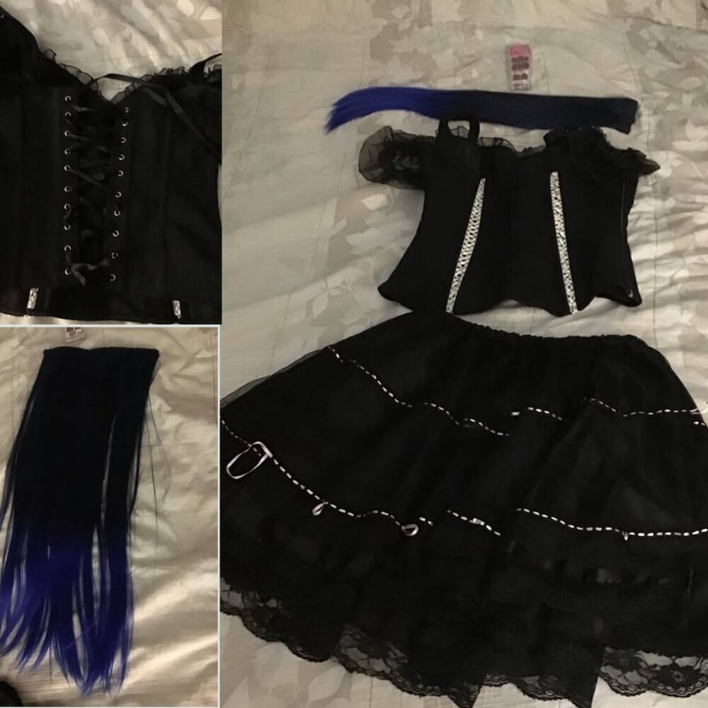 Goth Girl costume with corset and frilled skirt